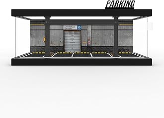 1/64 Diorama Plastic Display Case - Compatible with Hot Wheels Matchbox Mini GT Diecast Cars,for Model Car Display and Storage,Stackable Garage with LED Lights and Acrylic Cover (LM-Warehouse)