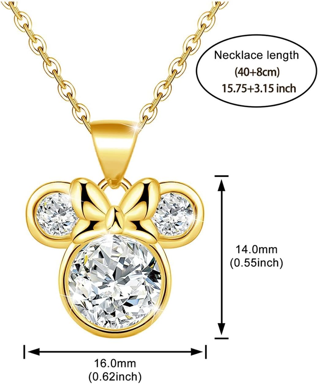 18K Gold Plated Sterling Silver Mouse Pendant Necklace for Women Hypoallergenic Cubic Zirconia Adjustable Cute Dainty Animal Necklace for Sister