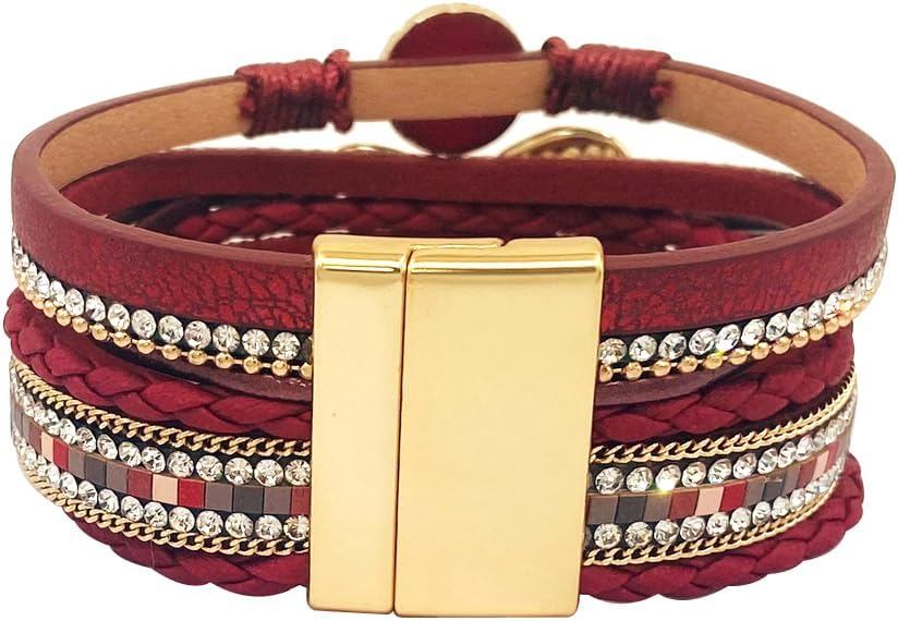 P Ammy Fashion® Women's Multi-layer Love Heart Leather Wrap Bracelets Stackable Boho Bangles Bohemian Cuff with Magnetic Clasp Jewelry Gift - Image 5