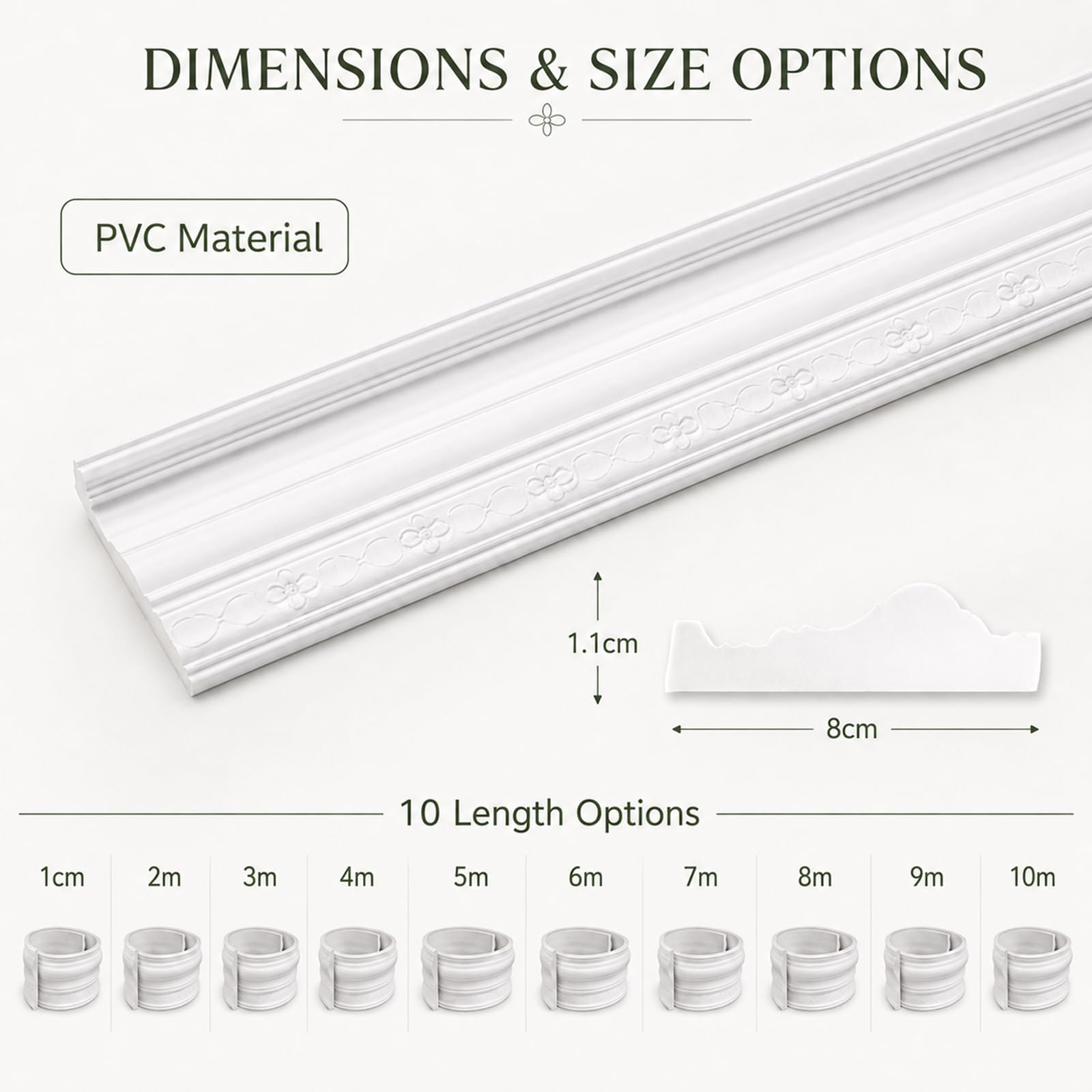 Modanatura Adesiva per Pareti Modanature in PVC Decorative Flessibile per DIY Specchi Porta Armadi, Bianco W 8cm,L 1m