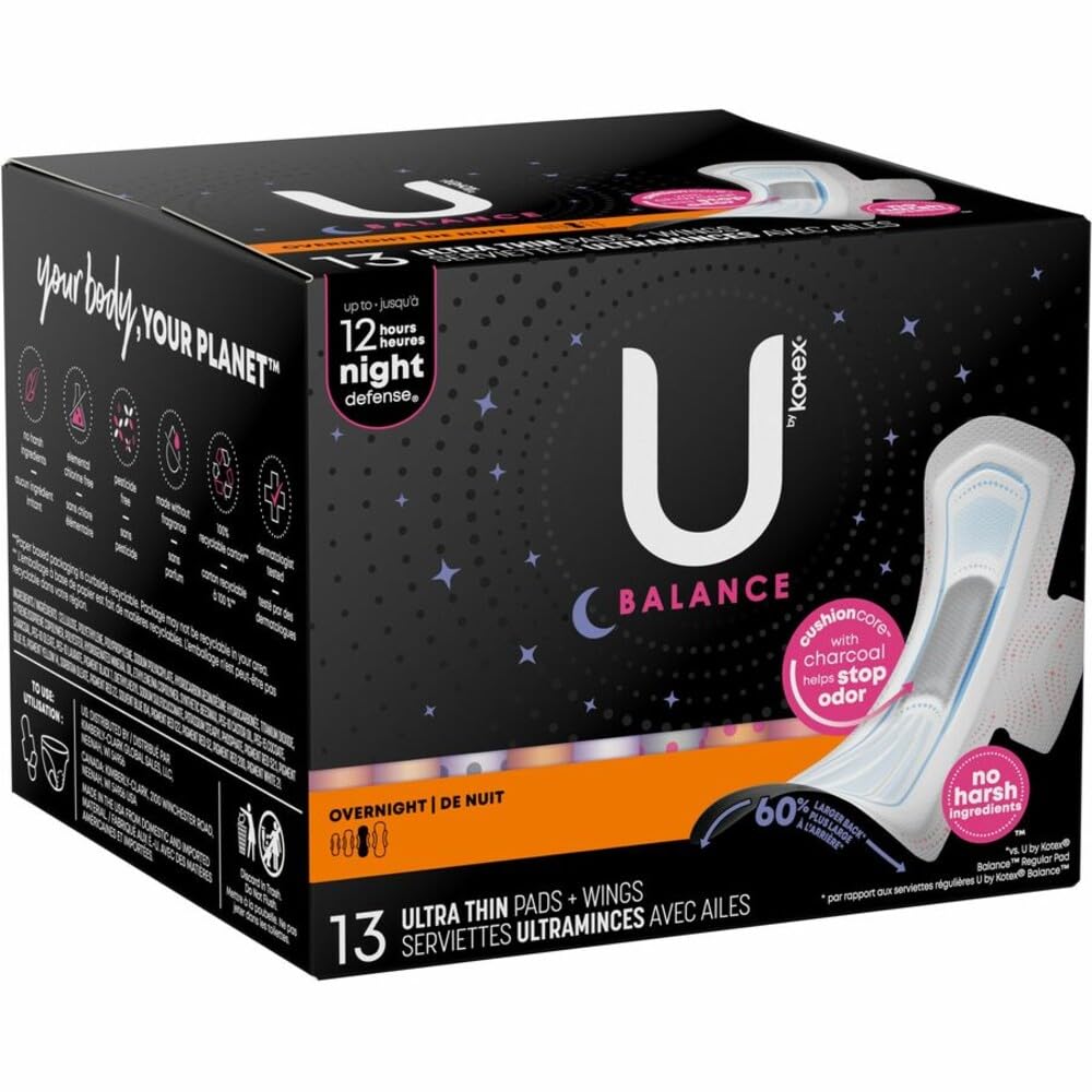 U By Kotex, Ultra Thin Overnight Pads With Wings, 13 Count