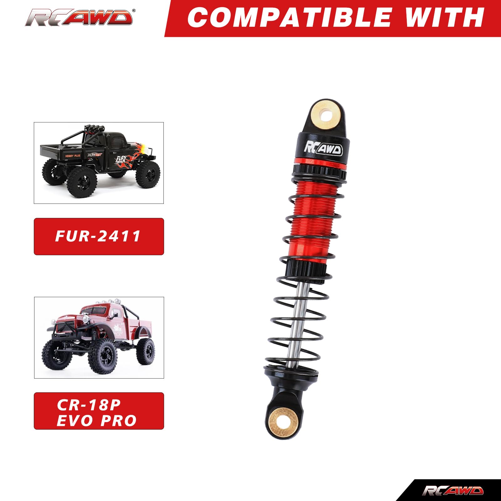 RCAWD Hole To Hole 59mm Shocks Oil Filled for 1/18 Hobby Plus CR-18P EVO PRO Front Rear Shock 1/18 Furitek FX118 Upgrades Part Black