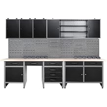 Workbench Set with Wood Tabletop Metal Work Bench for Utility Room Workshop Basement