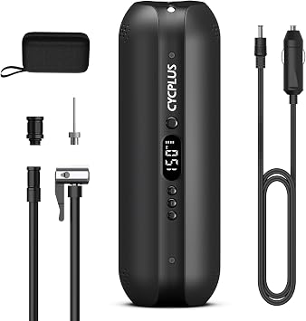 CYCPLUS الاطارات نافخة ضاغط الهواء المحمولة - 150 PSI مضخة الهواء اللاسلكي مع قياس ضغط الإطارات الرقمية، شاشة LCD دقيقة & ضوء LED، DC/AC 2-في-1 للسيارة/دراجة نارية/الدراجة الإلكترونية/نسخة Ball2025