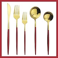 Vista 5 de Juego de cubiertos plateados, 30 piezas, mango negro y espejo plateado 304, juego de cubiertos de acero inoxidable 304, juego de cubiertos