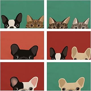 Berocia Placemats Washable Dogs Cats Sets of 6 for Dining Table Kitchen Wedding Everyday Use Dinner Parties Non Slip Heat Insulation Cotton Linen Cloth Placemats