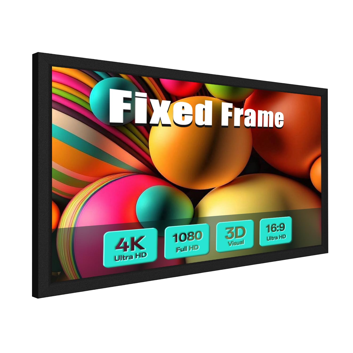 PerfecTisan Fixed Frame 100 inch Projector Screen 1.1 Gain 16:9 Format 4K Ultra HD Anti-Crease Projection Movie Screen for Office Home Theater Cinema, Wall Mount, Thickened PVC Material