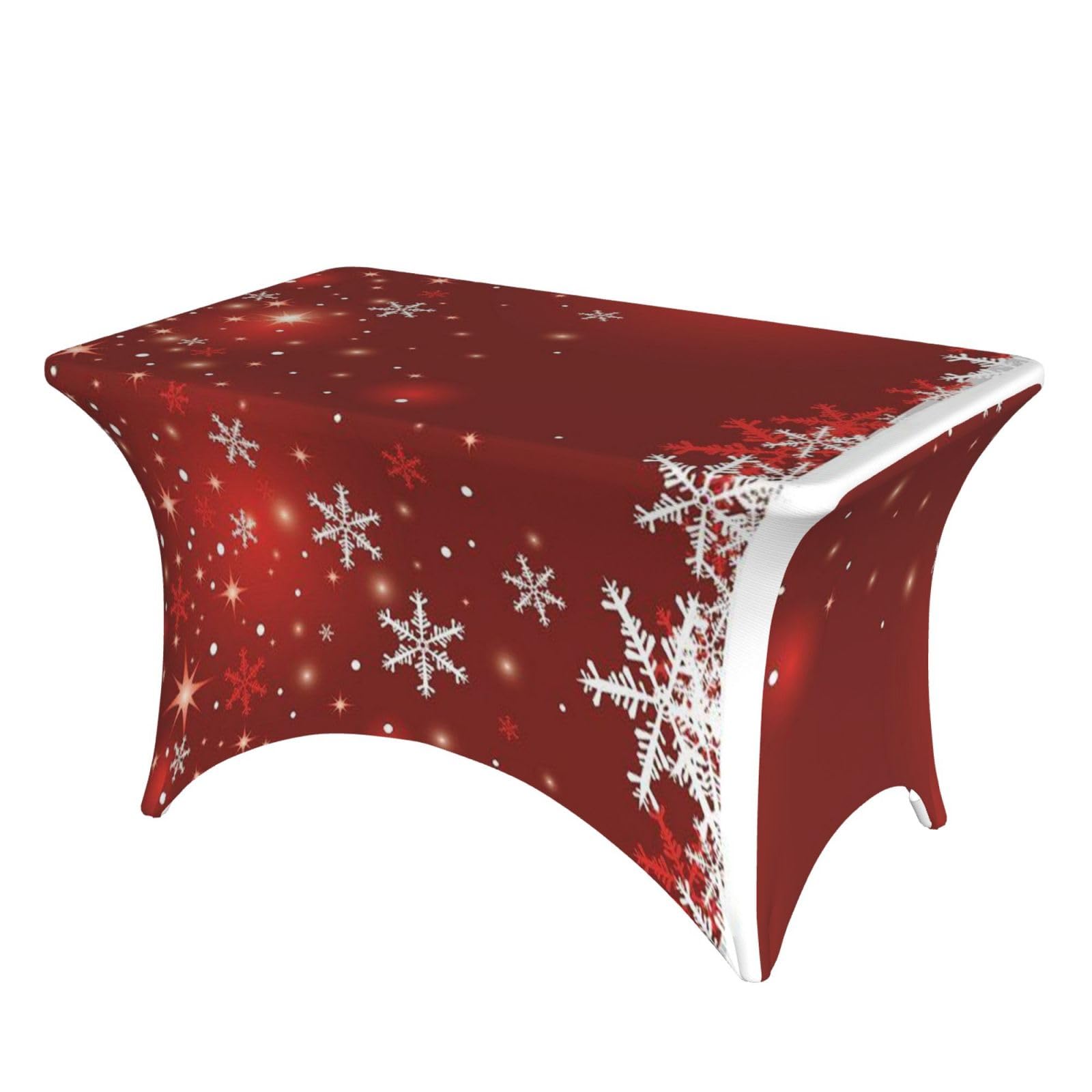 Dcehgew Christmas 4Ft Spandex Rectangular Table Cloth, Printed Fitted Elastic Tablecloths Washable Table Cover For Event, Wedding, Banquet & Party