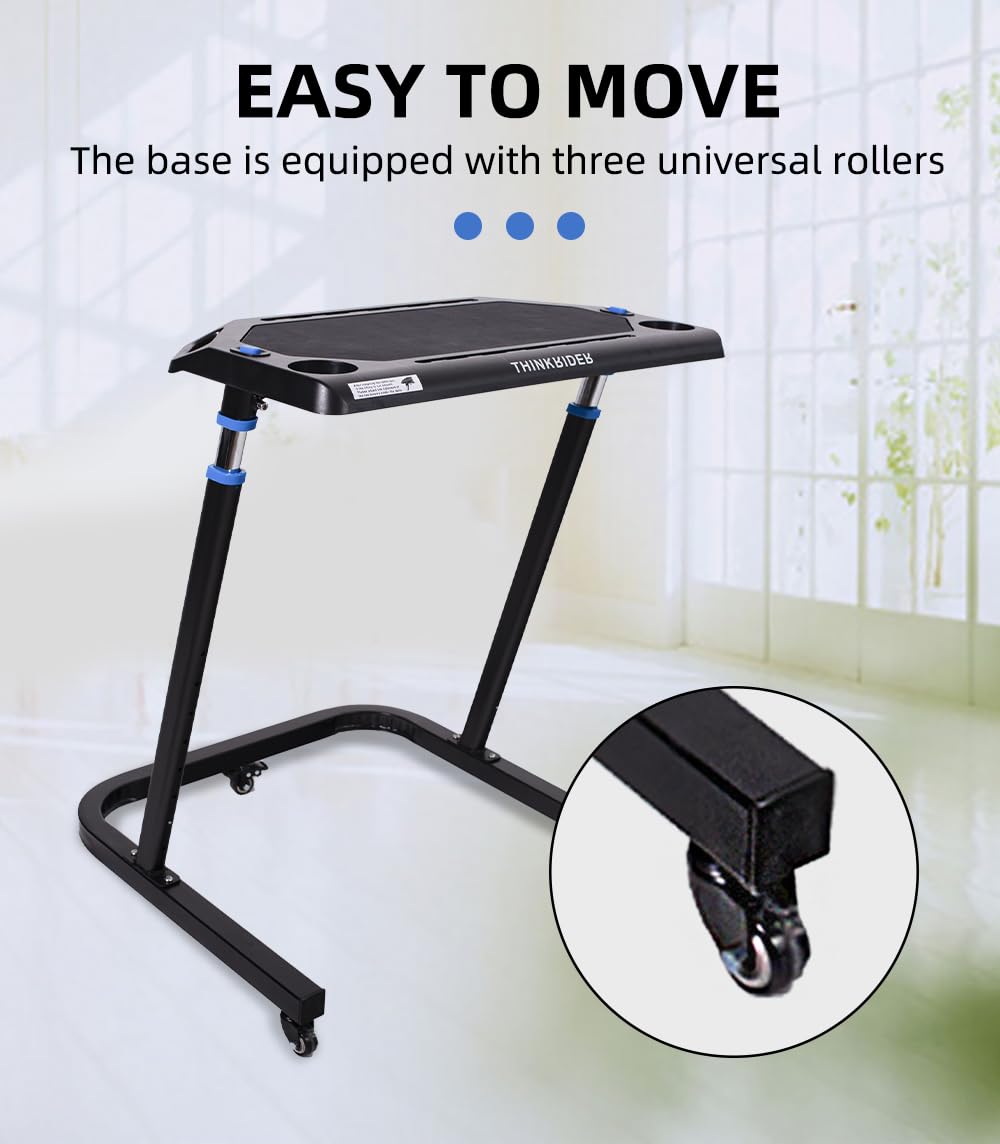 ThinkRider Mesa de bicicleta ajustable – Carrito para ordenador portátil para bicicleta estática o bicicleta – Entrenamiento mientras trabajas o viendo la televisión, mesa de pie