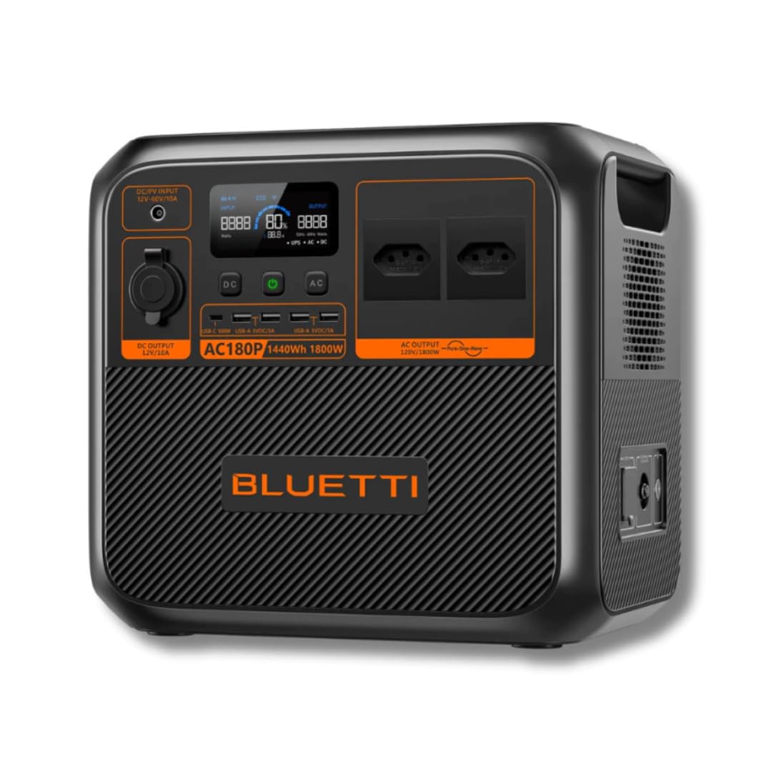 BLUETTI AC180P Estação de Energia Solar Portátil | 1.800 W 1.440 Wh (220V)