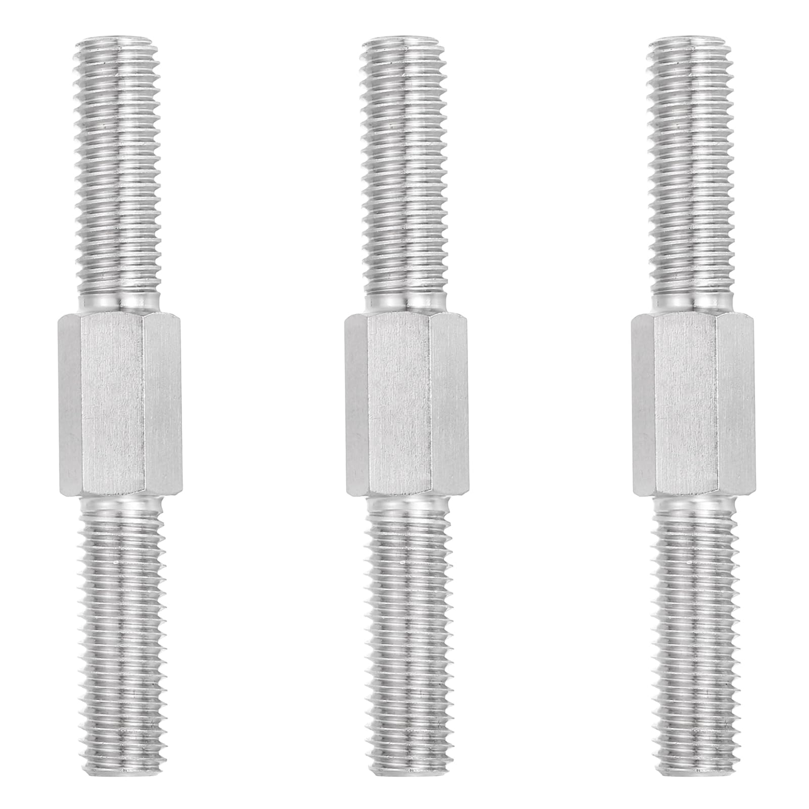 PATIKIL M10x80mm Double End Threaded Stud Screw, 3pcs 304 Stainless Steel Hex Bolt Left and Right Hand Threaded Rod Bar Adapter for Furniture Hardware, House Maintenance