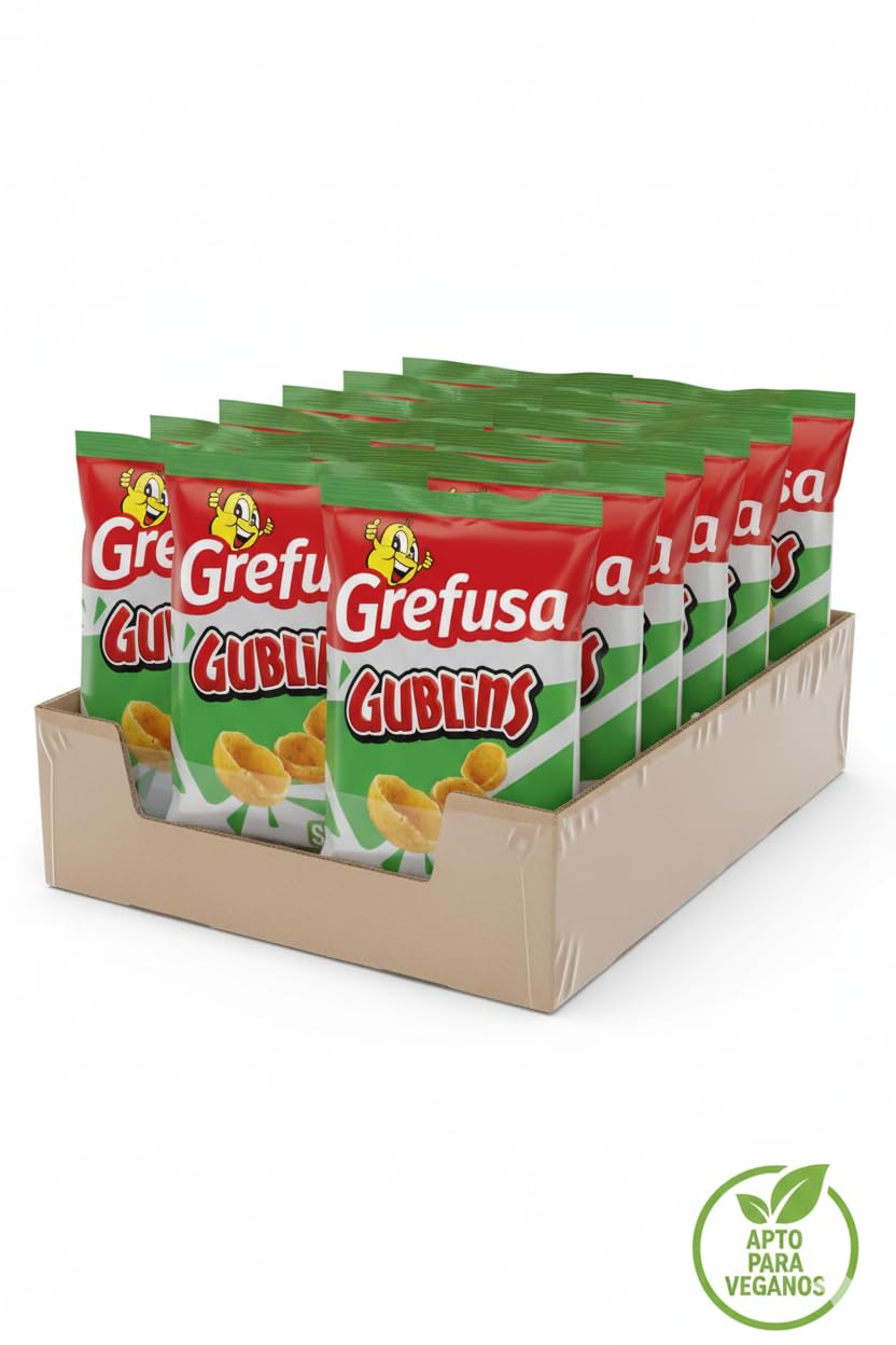 Gublins Aperitivo Frito Sabor Barbacoa | Caja 32 Bolsas de 36g | Snack Crujiente y Divertido | Apto para Veganos, Sin Aceite de Palma, Sin Conservantes ni Colorantes Artificiales