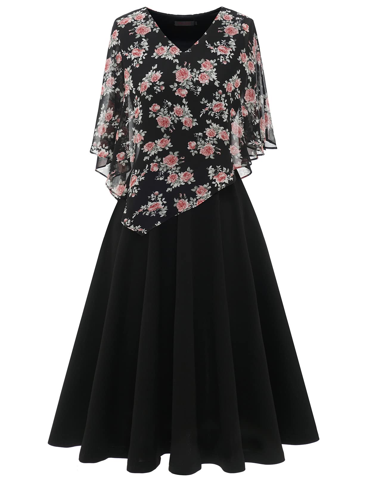 DRESSTELLS Vestido de Cóctel para Mujer con Capa de Gasa y Cuello en V Superpuesto, Vestido de Fiesta