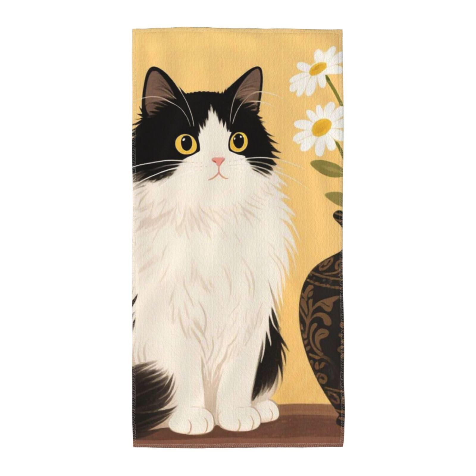 FekiLoot Absorbent Hand Towels 13.8"X27.5" Decorative Bathroom Towel Soft Microfiber Face Towel Antique Daisy Cat Dish Kitchen Towels for Bathroom Kitchen Hotel Spa Bath Towels