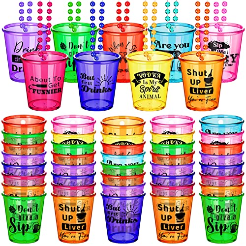 Trnayi 27 Pcs Shot Glass Necklaces Cups Bulk Plastic Shot Glass on Beaded Necklace Naughty for Adults and Teens Birthday Gifts Wedding Baseball Carnival Party Supplies