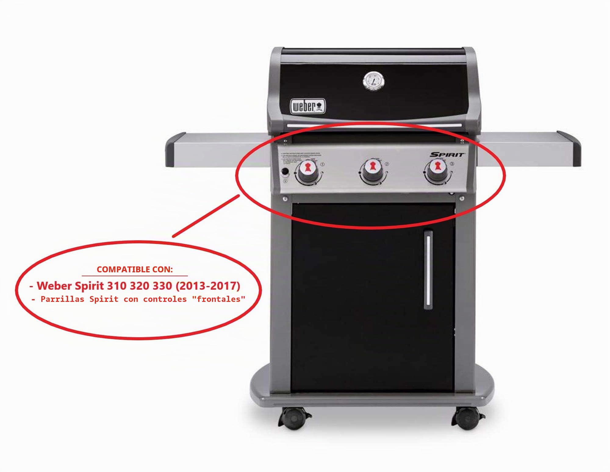 Weber # 69893 Set of 3 Control Knobs Spirit 300 Series (with Up Front Controls) Years 2013 and Newer