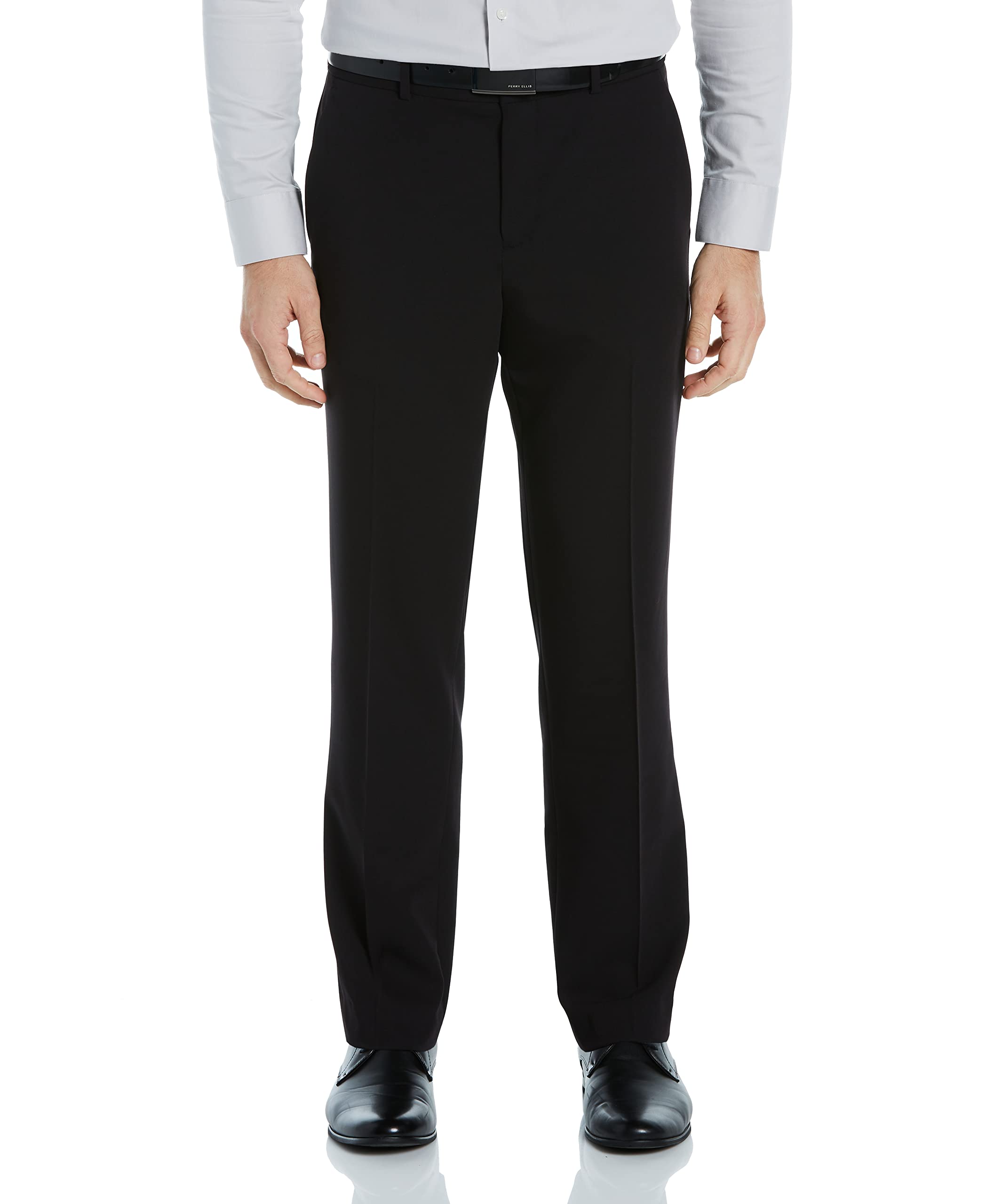Perry Ellis Portfolio Men's Modern Fit Resolution Dress Pant, 4-Way Stretch, Solid Colored (Waist Size 30 - 42), Black, 42W x 30L