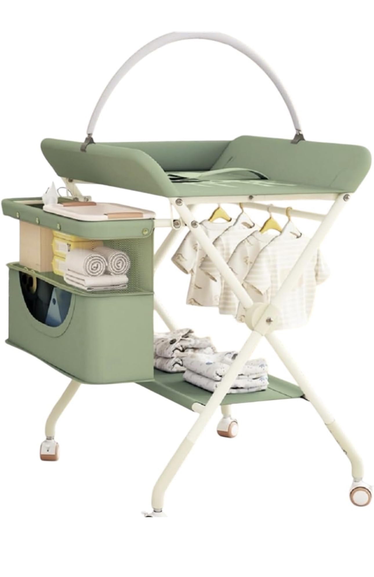 Premium Ultimate Baby Portable Folding Diaper Changing Table with Drawers and Diaper Changing Station with Wheels | Adjustable Height & with Safety Belt and Large Storage Racks for Newborn