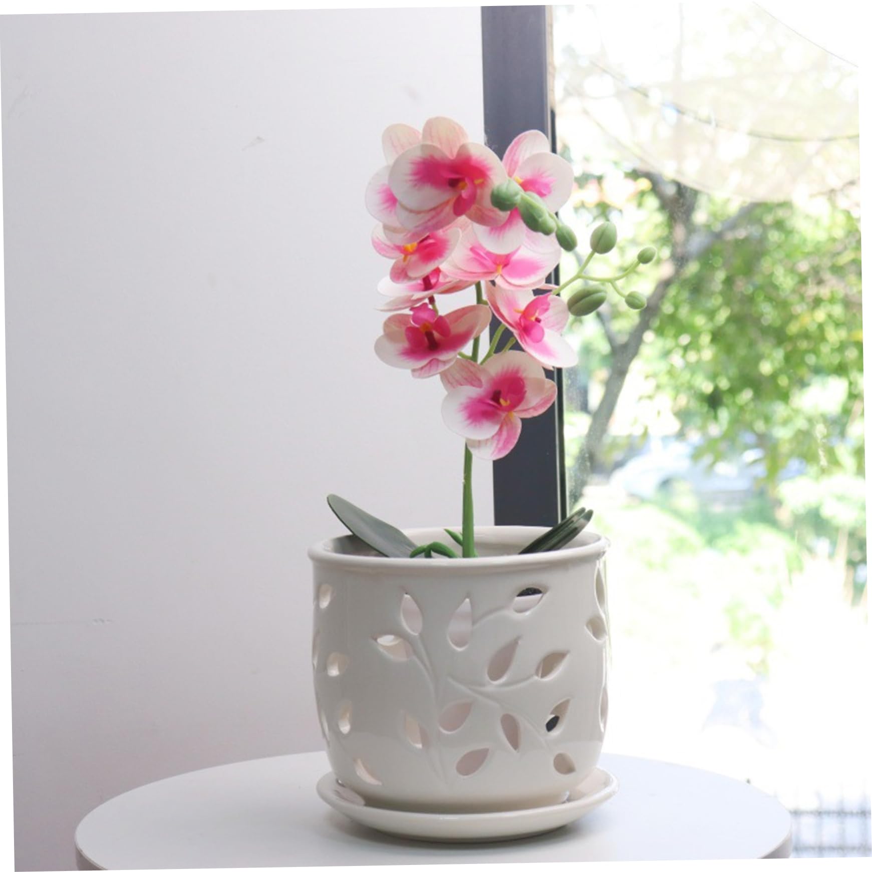 Ceic Doniczki do orchidei z otworami drenażowymi i spodkiem, idealne doniczki do użytku wewnątrz i na zewnątrz do storczyków, sukulentów i roślin doniczkowych, stylowy design