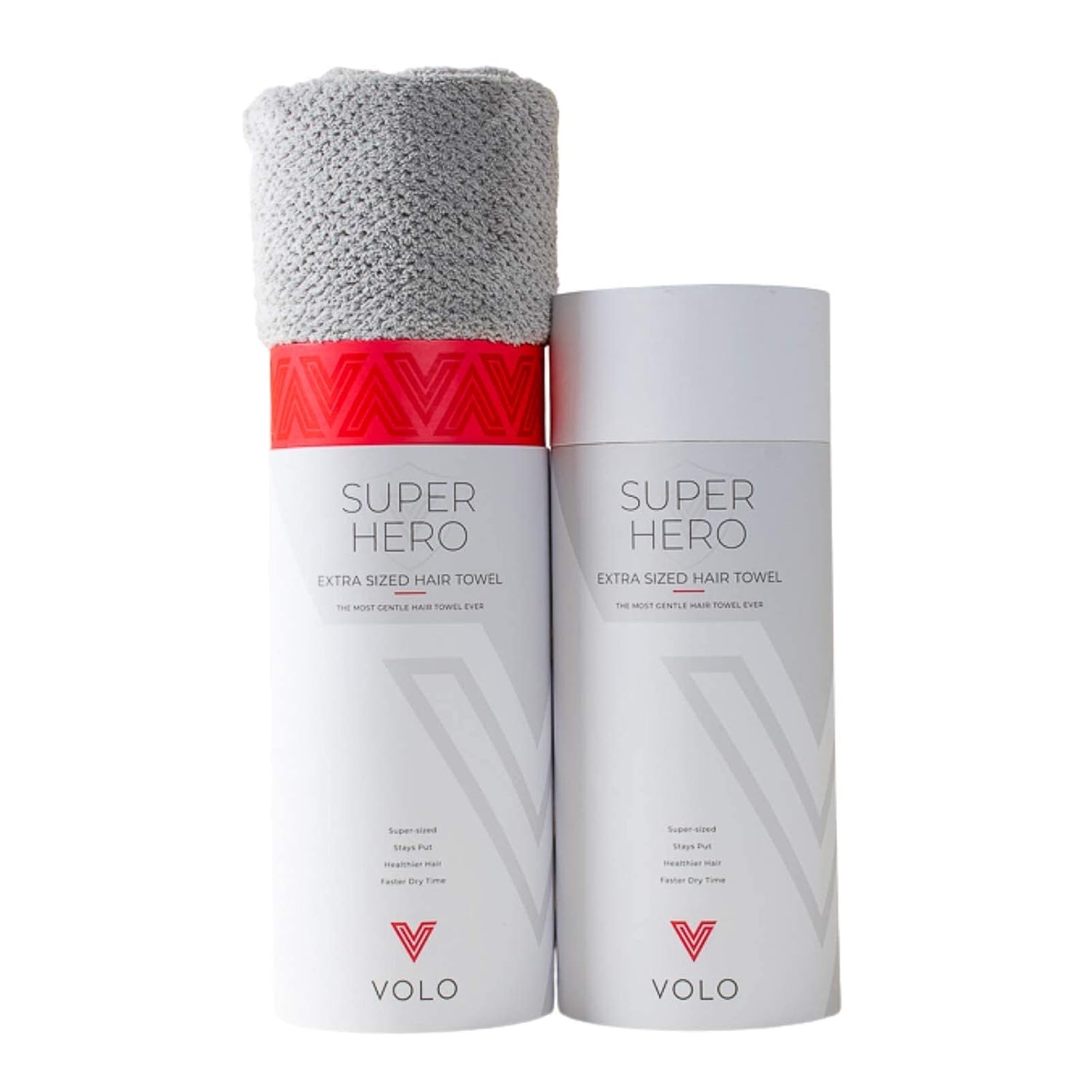 VOLO Super Hero XL Hair Towel | Super Absorbent Quick Dry Nanoweave | Reduces Dry Time by 50% | Large Wrap for All Hair Types (Super Hero Luna Gray - Tube)