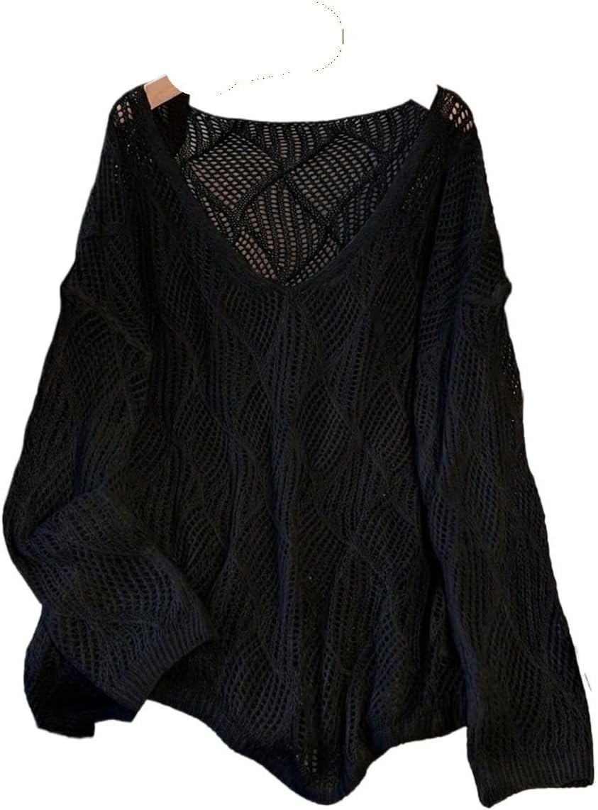 Women's V-Neck Hollow Loose Knit Cover Up, Cover-Up For Beach, Spring/Summer cover ups for swimwear