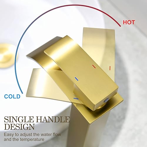 Miniatura 3 de Grifo de lavabo dorado para lavabo, grifo de lavabo de baño alto de oro cepillado, grifo de baño de cascada para fregaderos de buque, grifo de