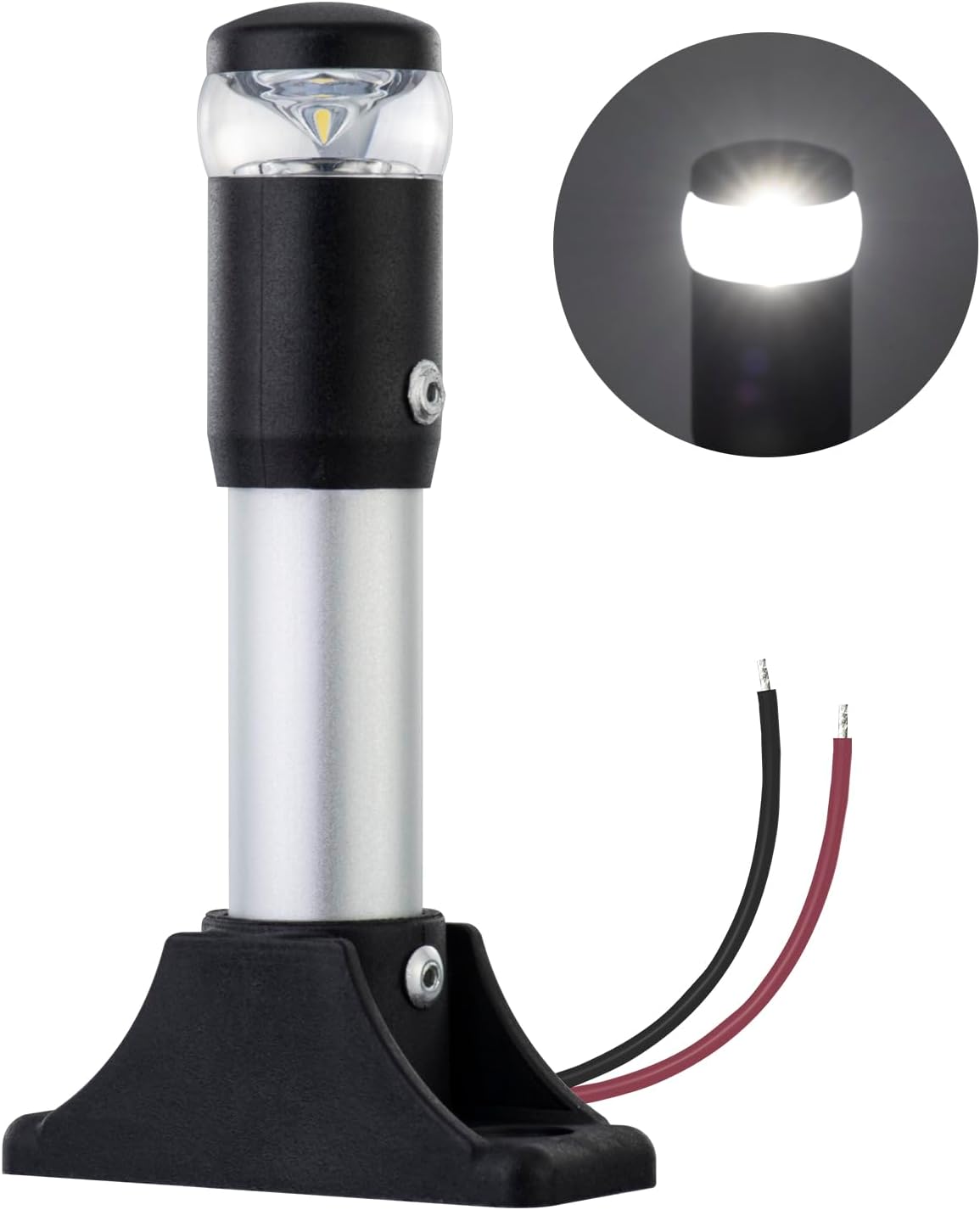 LED Boat Navigation Light, 360 Degree All Round Marine Anchor Light, Waterproof, Aluminum Pole, Easy Install for Boats Yacht Pontoon DC10-30V (Fixed Base, 4 Inchs)