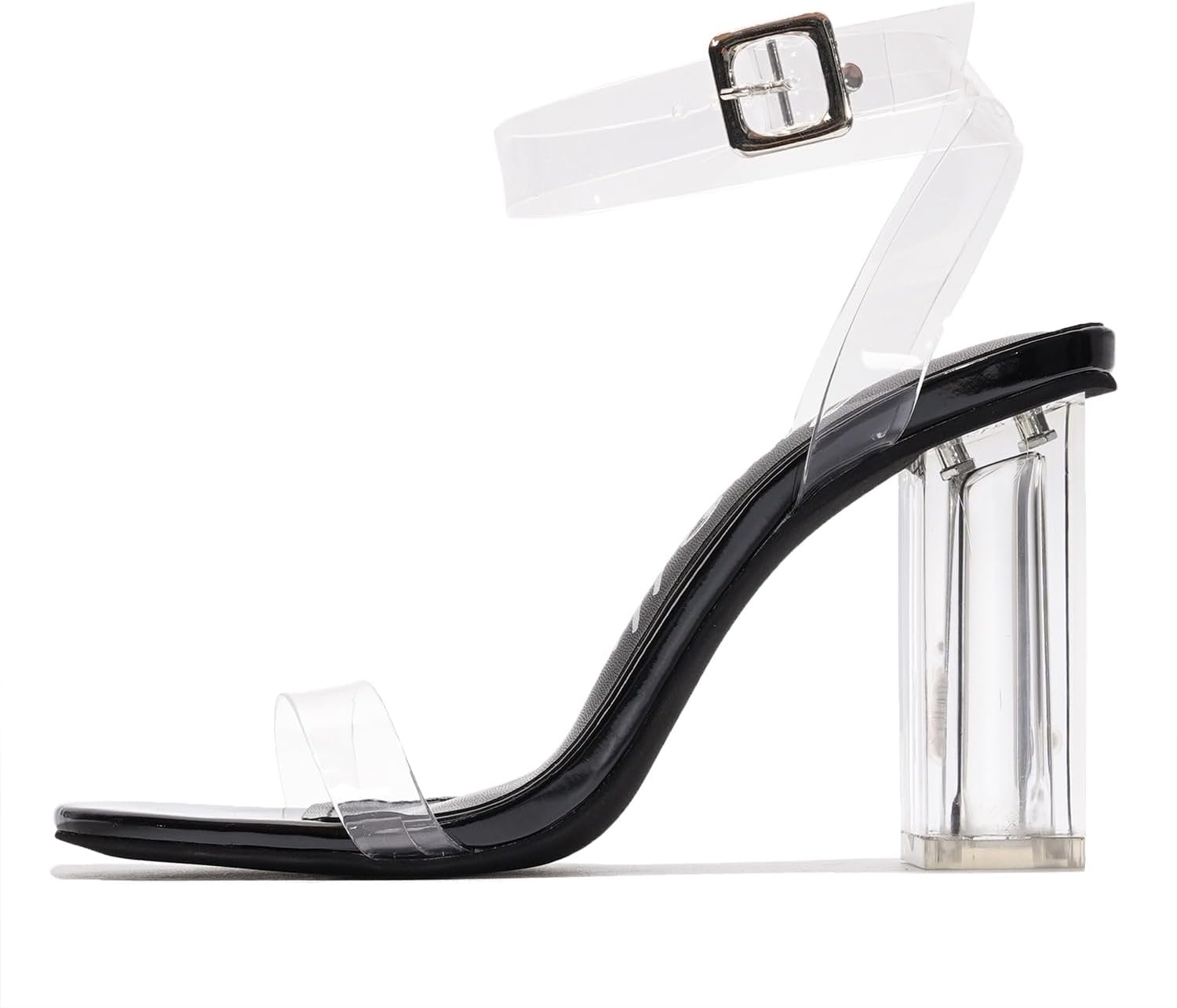 Clear Heels for Women- Stylish Ankle Strap Heels with Adjustable Buckle- Block Nude Heels for Women- 3.5-inch Open Toe Heel Sandals- Clear Heels with Genuine Leather Insole (Maria-2.A)