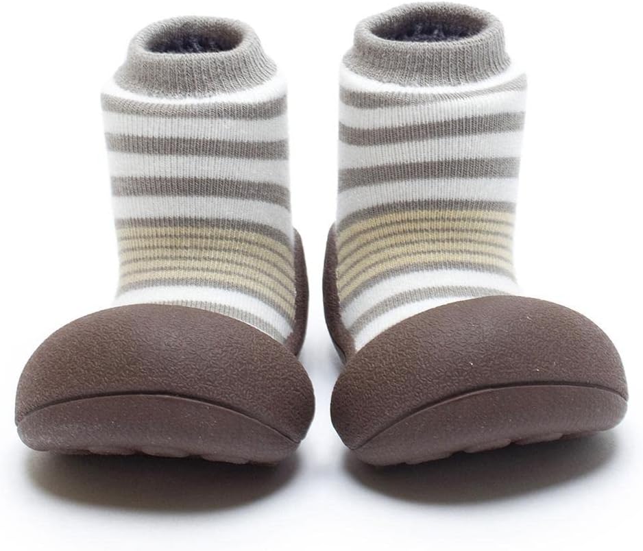 Attipas Big Toe Box Toddler Shoe *Natural HERB*Grey Striped Small