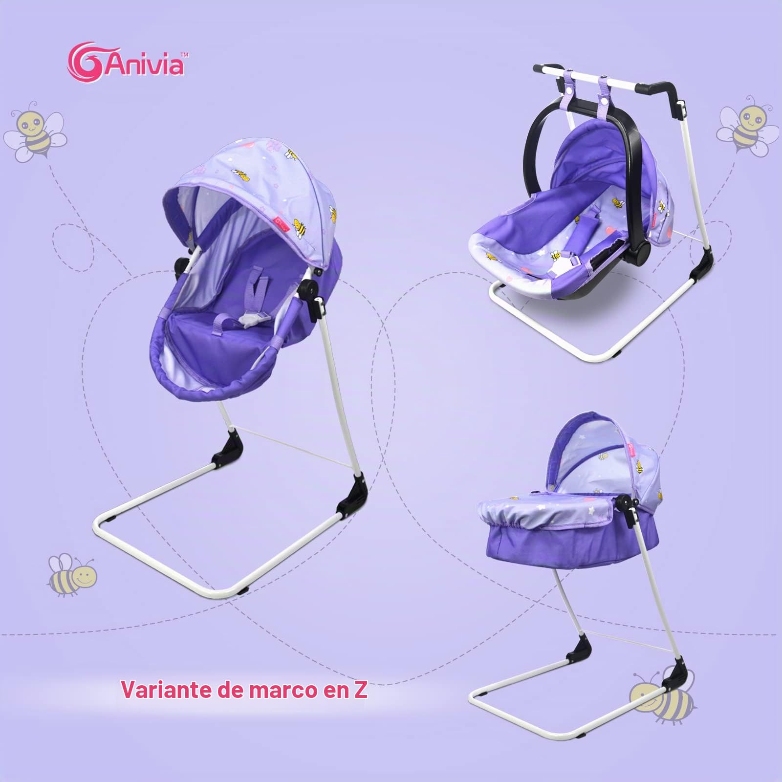 Anivia Cochecito de Muñecas, 8 En 1Cochecito de Muñecas, Cochecito de Muñecas, Cochecito y Cochecito de Juguete, Regalo para NiñOs, Muñecas Adecuadas de hasta 14 Inch - Púrpura