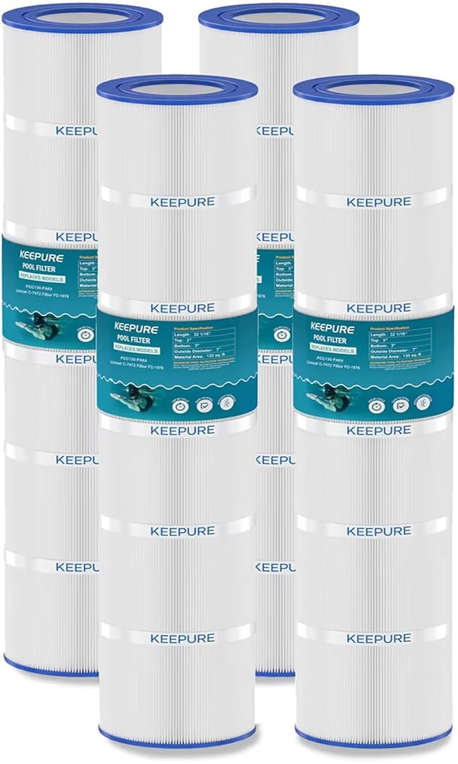 KEEPURE CCP520 Pool Filter Cartridges Replacement for PCC130, PCC130-PAK4, R173578, 178585, Clean and Clear Plus 520, C-7472, FC-1978, FC-6475, 817-0131, 130 Sq.ft,4Pack