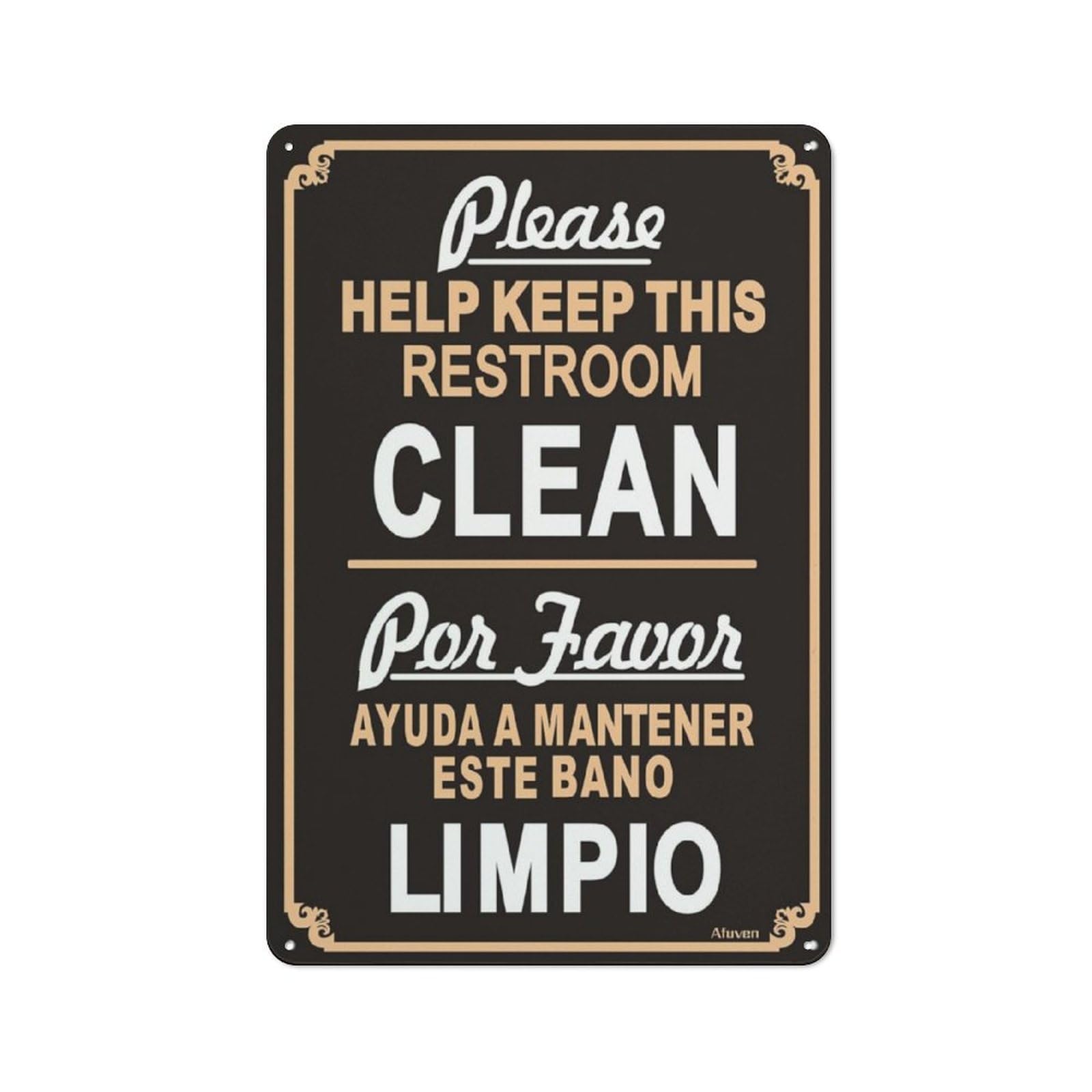 peiyeety Please Help Keep This RestroomPor Favor Metal Tin Sign, Bilingual Restroom Sign, Black White Text Wall Plaque for Bathroom, Public Restroom, 6x8 Inch