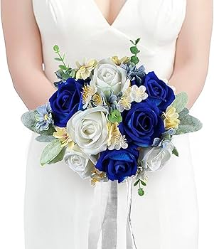 ウェディング 結婚式 ブーケ Amazon｜Rinlong ブルー ウェディングブーケ 7インチ シルク