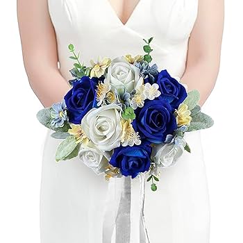 Amazon｜Rinlong ブルー ウェディングブーケ 7インチ シルク
