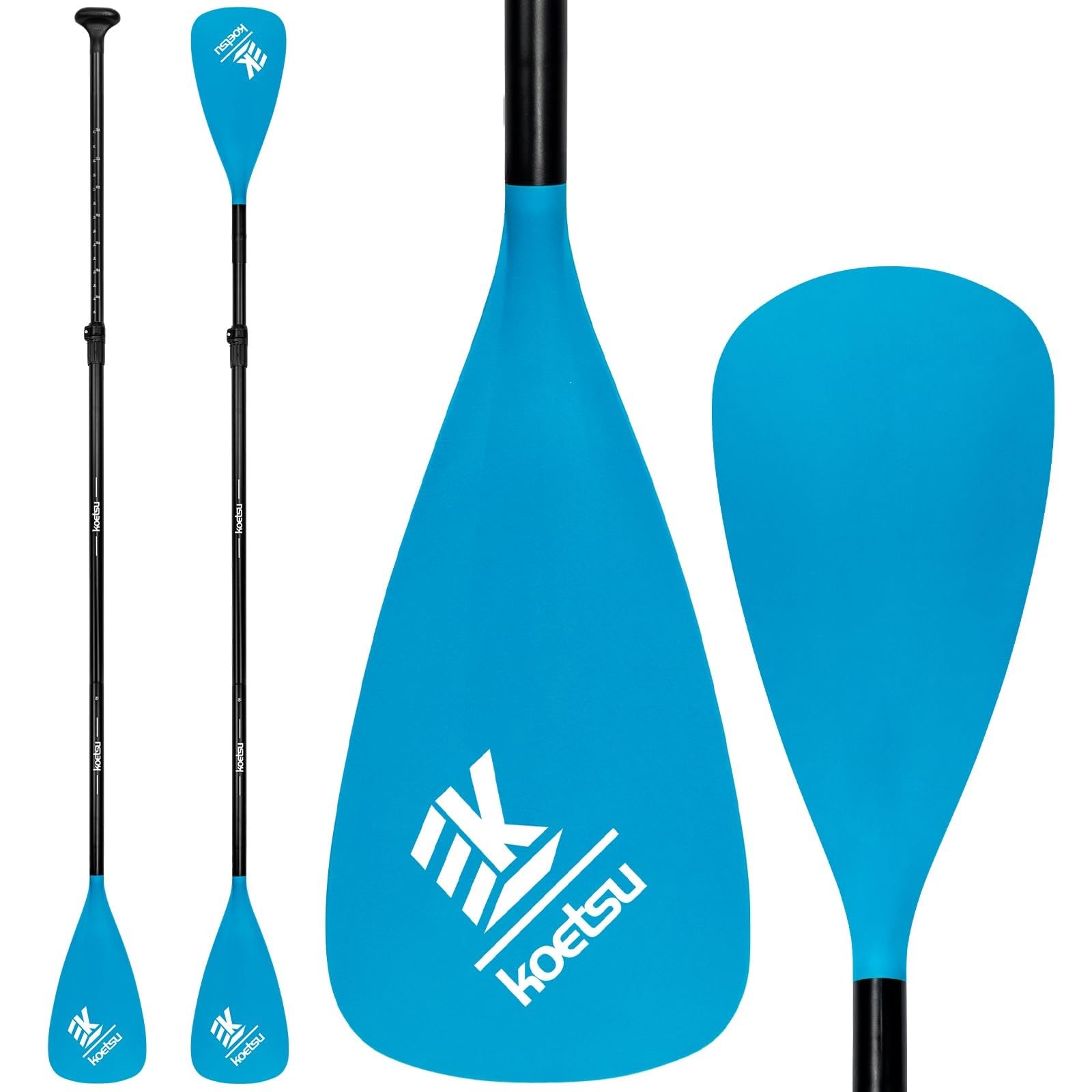 KOETSU 軽量 調節可能 SUP/カヌー兼用 パドル | アルミ合金製 フローティング ダブルエンドパドル | 4段階調節 & 人間工学に基づいたグリップ | パドルボード、カヤック、釣り船に最適 (ブルー)