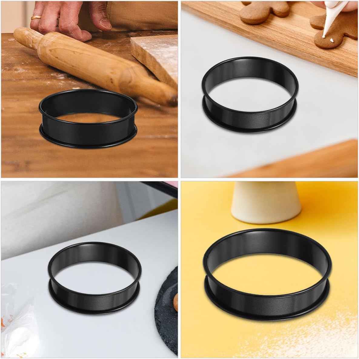 HOMSFOU Non-stick Stainless Steel Muffin Ring Tart Ring 10cm Inner Diameter Double Rolled Edge Baking Tool for Kitchen Bakeware and Muffin Cooking