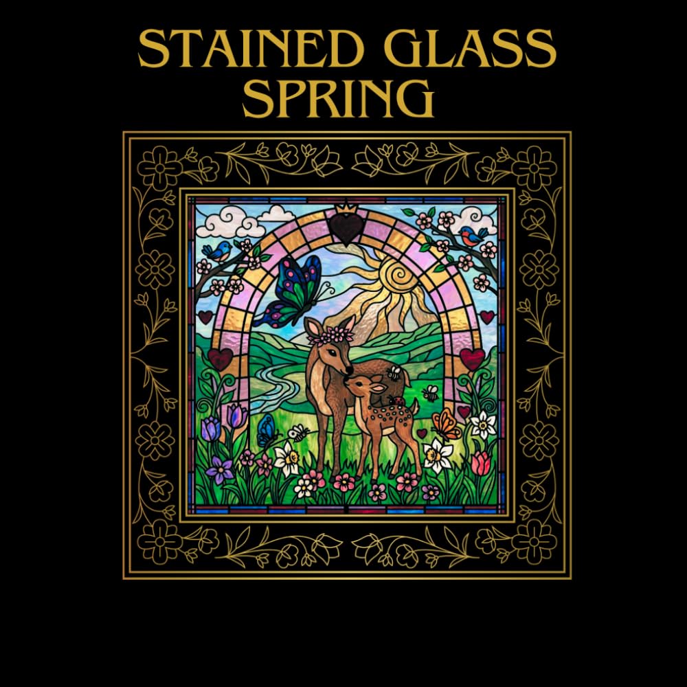 Stained Glass Spring: Stained Glass Spring coloring book for Adults and teens : Stress relieving, relaxing and calming coloring book.