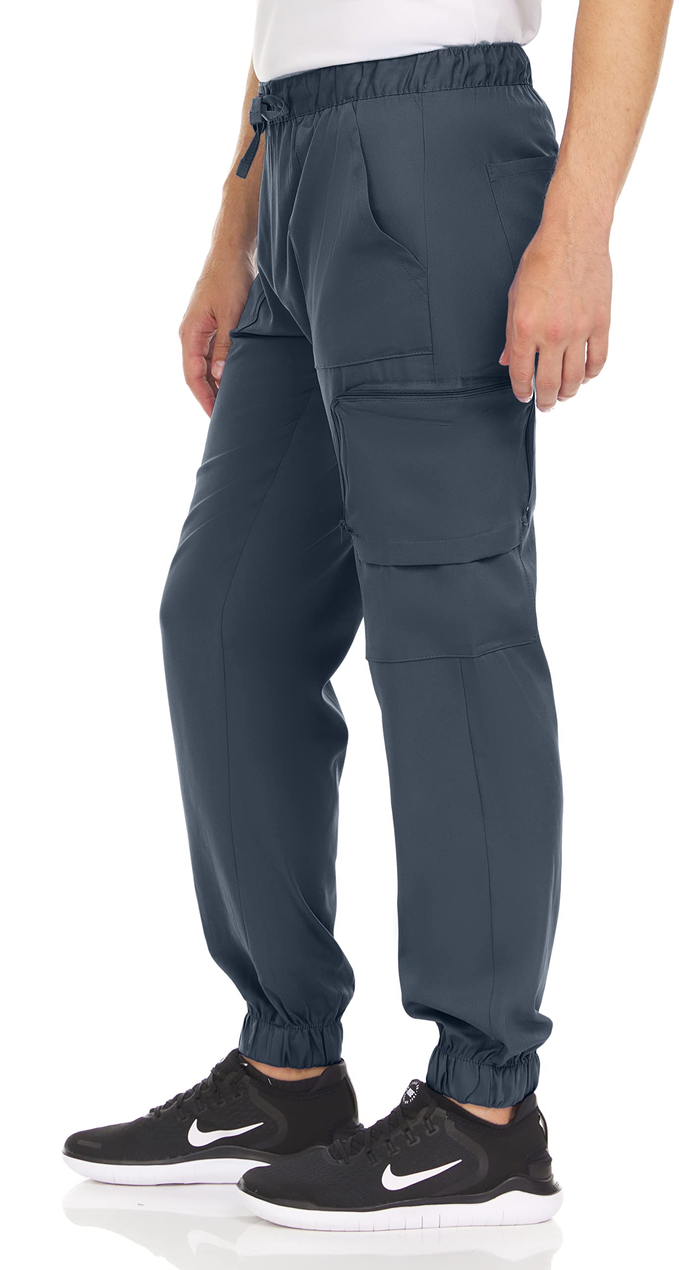 MediChic Men's Scrubs Joggers Pants with 6 Pockets and Elastic Ankle Cuffs in 5 Colors Pewter