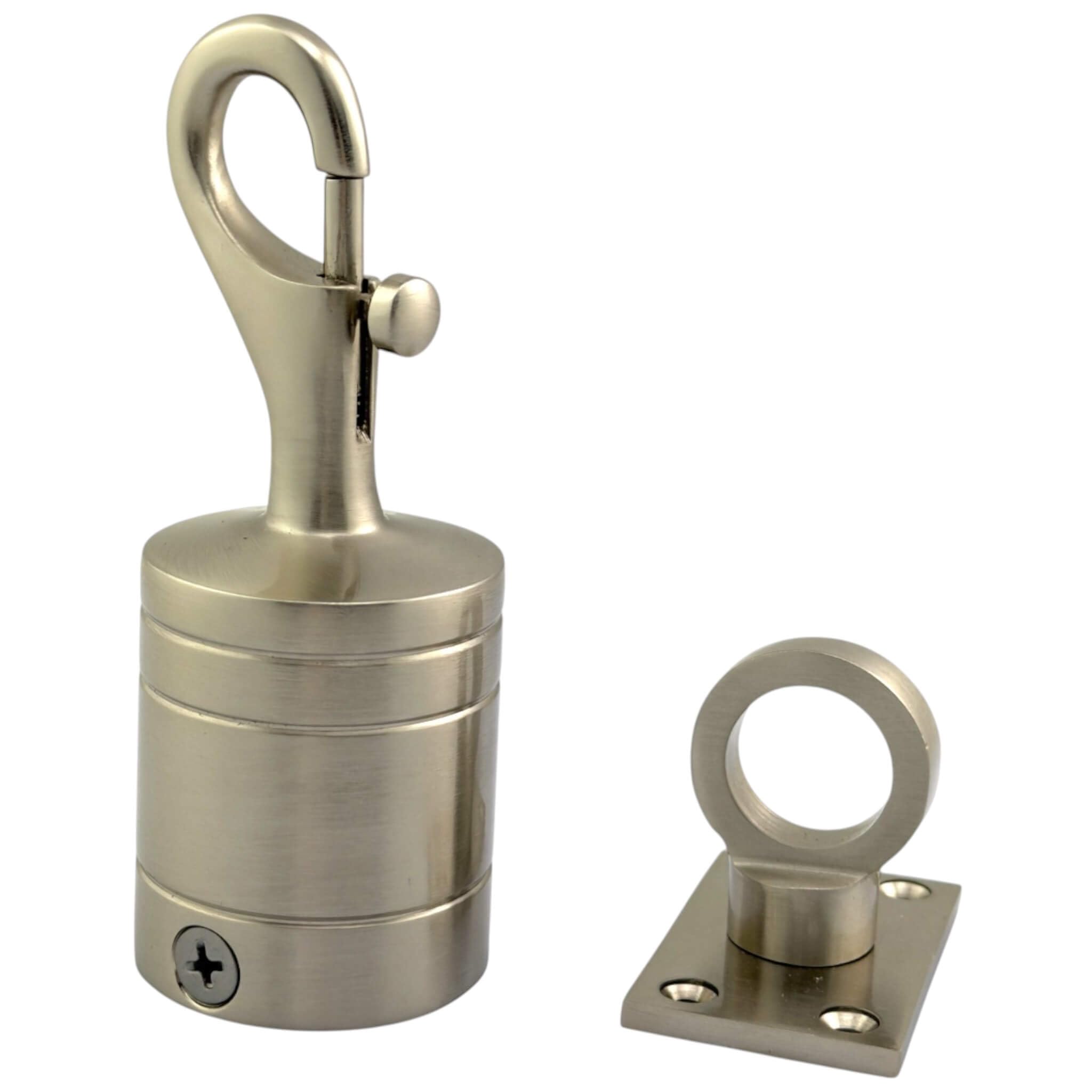 24mm Satin Nickel Trigger Hook And Eye Plate Decking Barrier Rope Fittings Set
