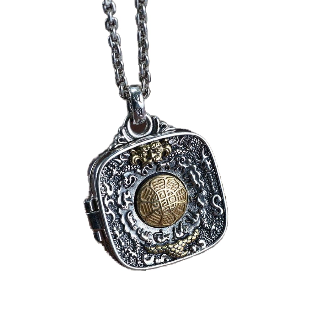 Collier Gawu Box en argent S925 rétro pendentif bouddhiste ciselé - 2