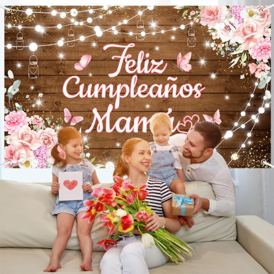 Fondo Feliz Cumpleaños Mamá 70.8 x 43.3 pulg miniatura 4