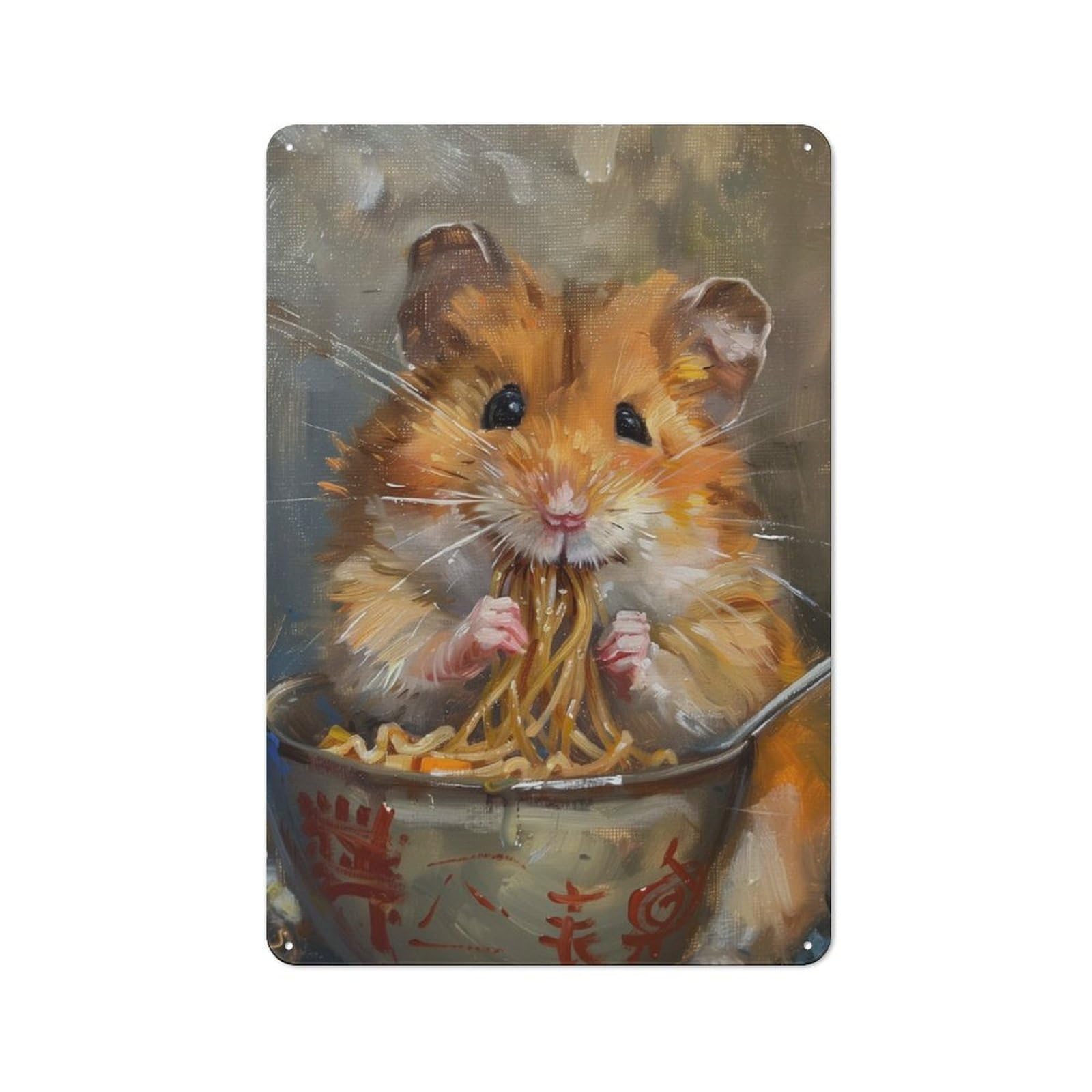 Junmoney Cute Hamster Spaghetti Eat Tin Wall Plaque 30X20cm With For Garage Wall, For Collectors Of Retro Metal Wall Decor