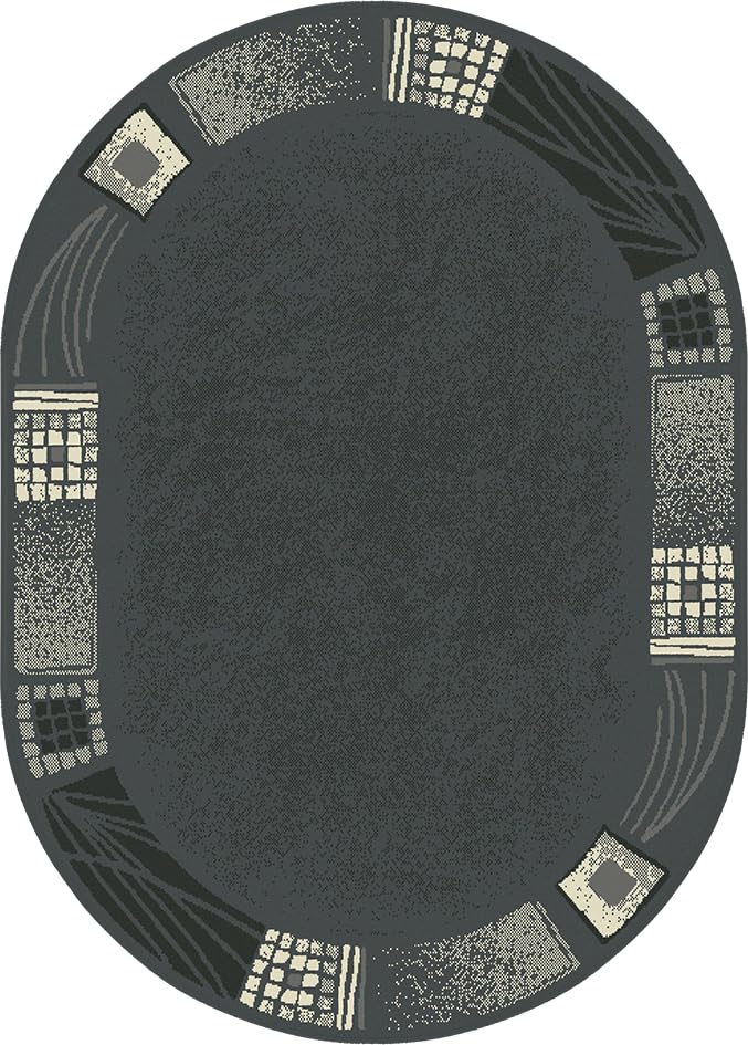 SrS Rugs® Round Circle Large Small Living Room Mat Rug 13 Designs 3 Sizes (Grey Borders, 160cm x 225cm Oval Shape)