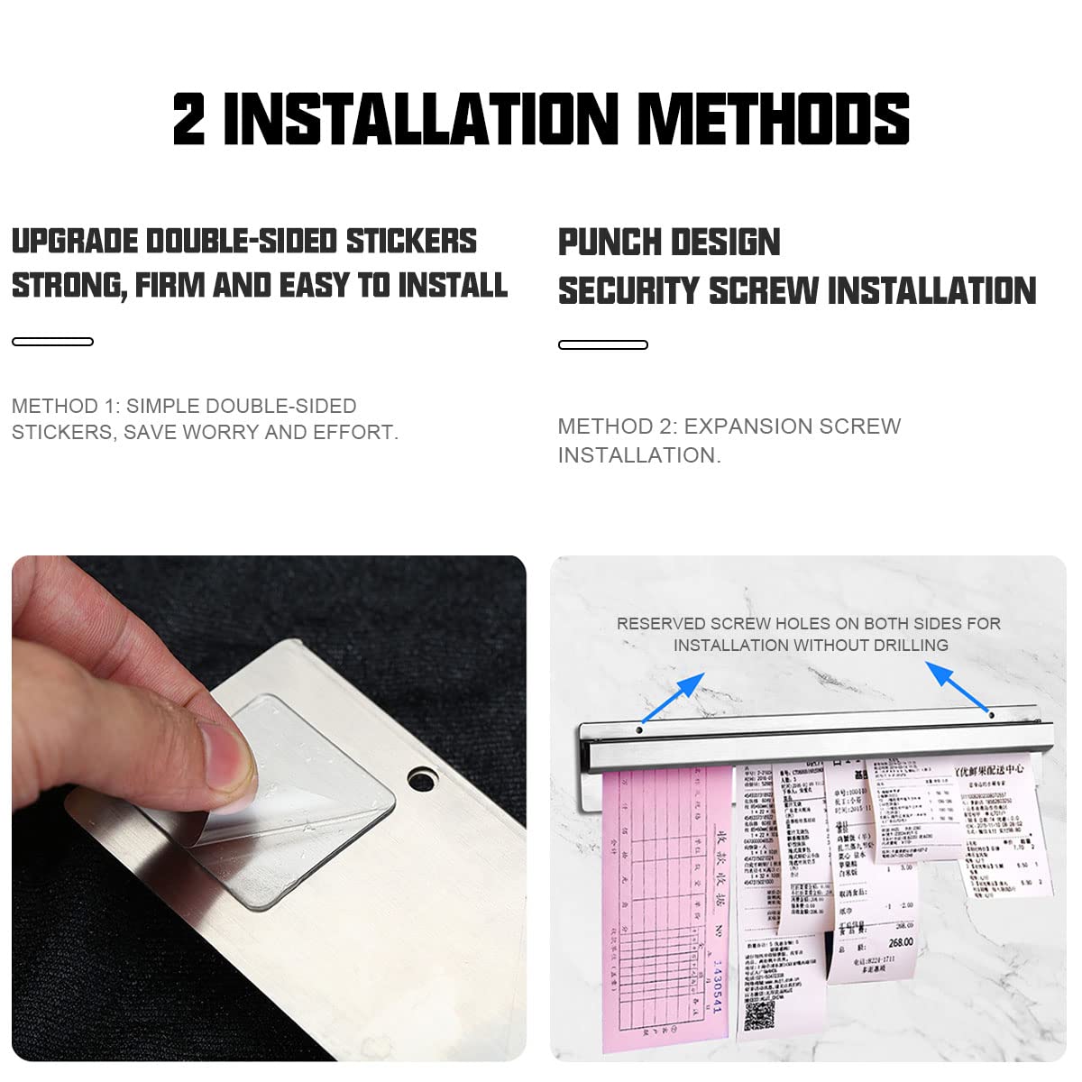 Barra para Sujeción De Notas, Barra Porta Comandas Cocina De Acero Inoxidable，Soporte para Tickets De Recibos，Herramienta De Soporte De Clip Colgante para Cocina，Restaurante，cafetería，100CM