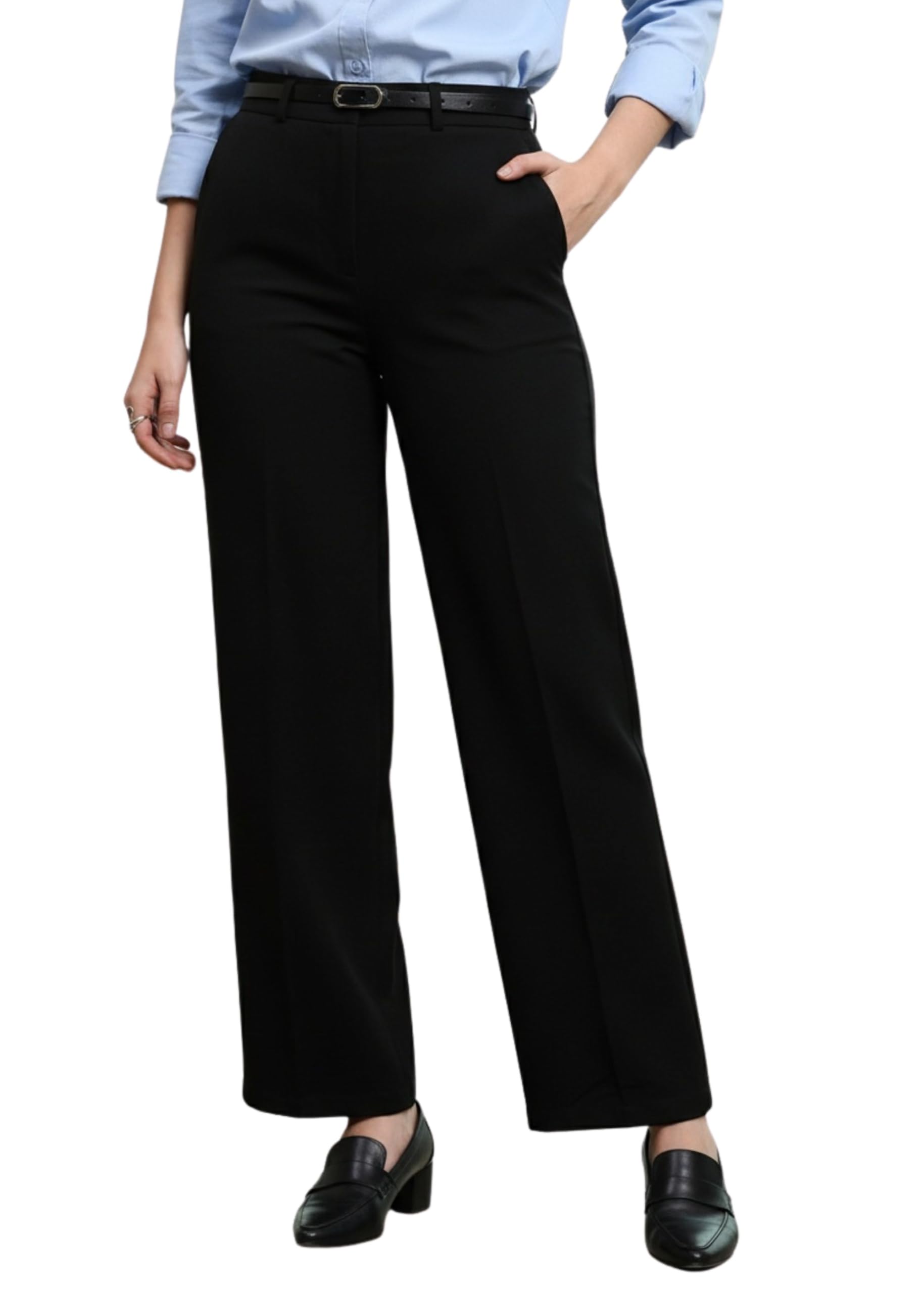fraulein Women's Formal Trousers Office Wear Straight Fit Pants Wrinkle Resistant Everyday Work Trousers Lightweight Smart Casual High Waist Corporate Trousers-picture-17