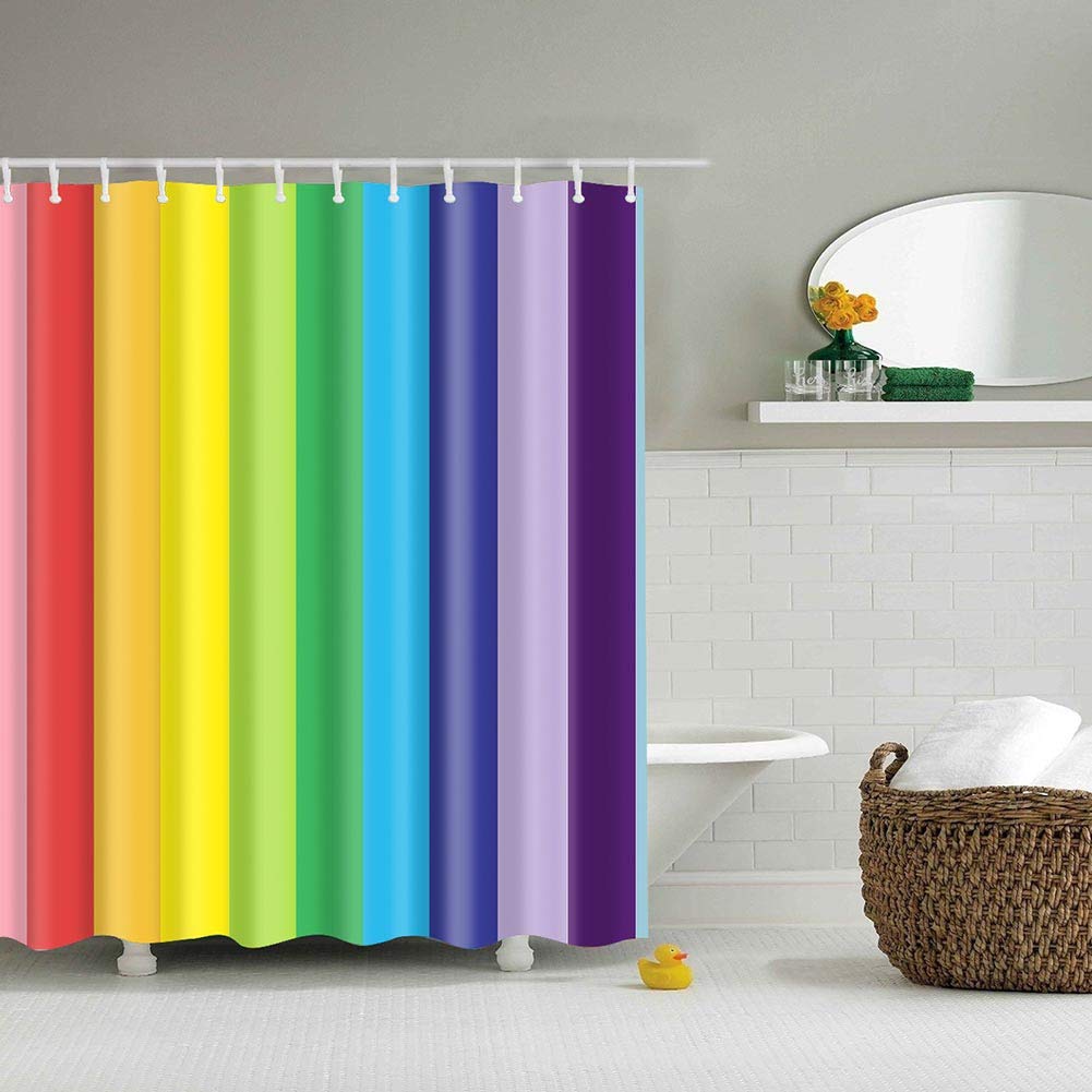BOYOUTH Rainbow Vertical Stripes Pattern Digital Print Shower Curtains for Bathroom Decor,Polyester Waterproof Fabric Bath Curtain with 12 Hooks,70x70 Inches,Multicolor