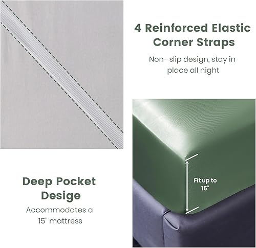 Miniatura 7 de Revdomfly Juego de sábanas de satén de lujo de 4 piezas de tamaño matrimonial, 1 sábana bajera de alta calidad que absorbe la humedad que se adapta