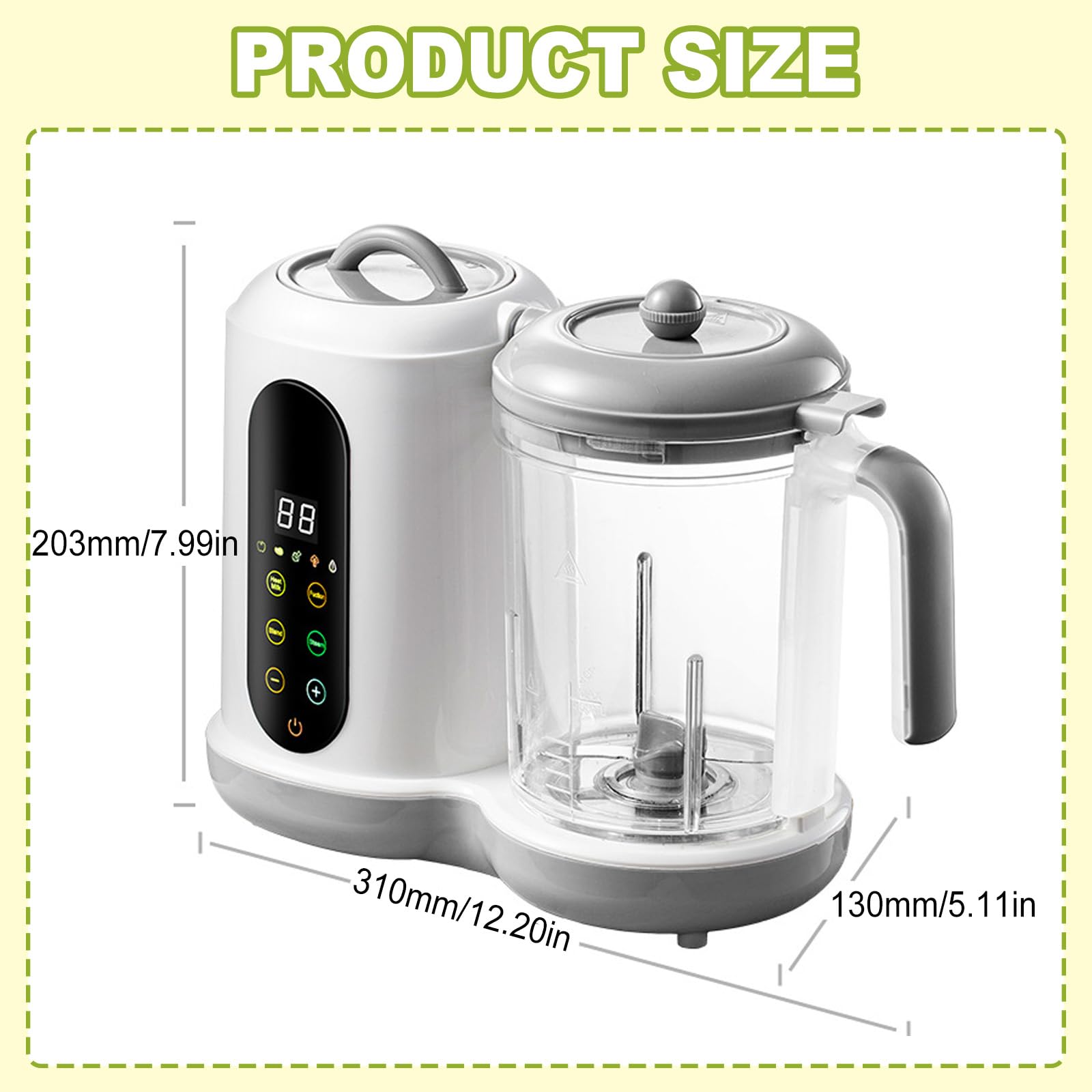 Baby Food Maker - Cuiseur vapeur pour bébé - 400 ml - Multifonction - Avec écran tactile et 4 préréglages de cuisson - Cuiseur vapeur automatique