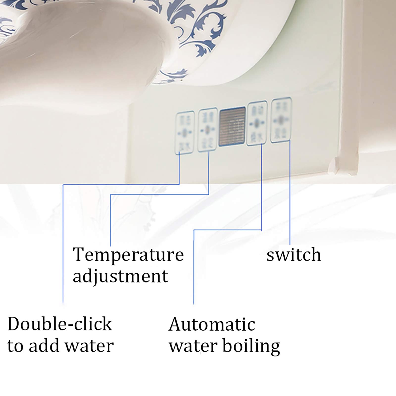 Hervidor eléctrico Tetera de cerámica Mango Anti-escaldado Caño Largo de Cuello de Cisne Tetera de adición de Agua automática Corte automático Protección contra ebullición y Secado