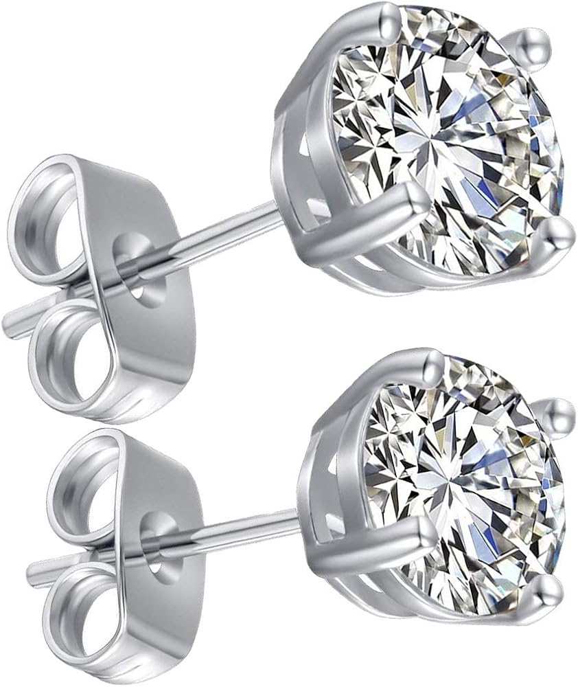 Boucles D'oreilles Clous Argent 925 – Zirconium Rond 4 Mm – Rhodié – Bijouxia